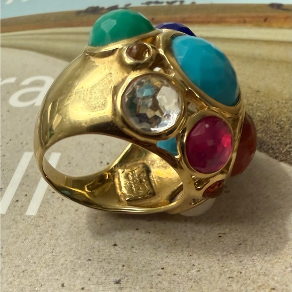 Impolite Rock Candy Multicolor Gemstone 18ct Yelliw Gold Ring Sz 7 - Picture 9 of 10